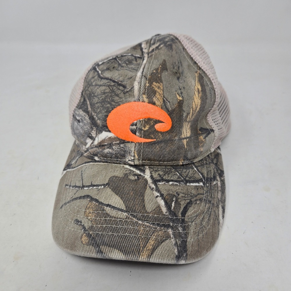 Costa Del Mar Camo Trucker Hat Mens RealTree Orange Logo Mesh Back Fishing Cap